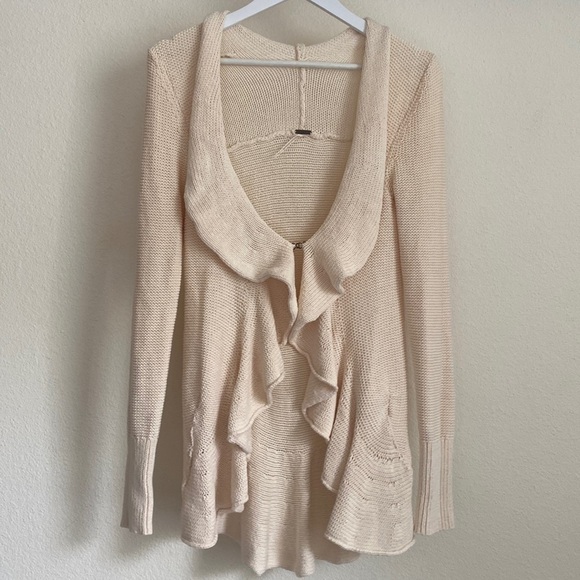 Free people Cascading Ruffle Ivory Cardigan S - Picture 1 of 10